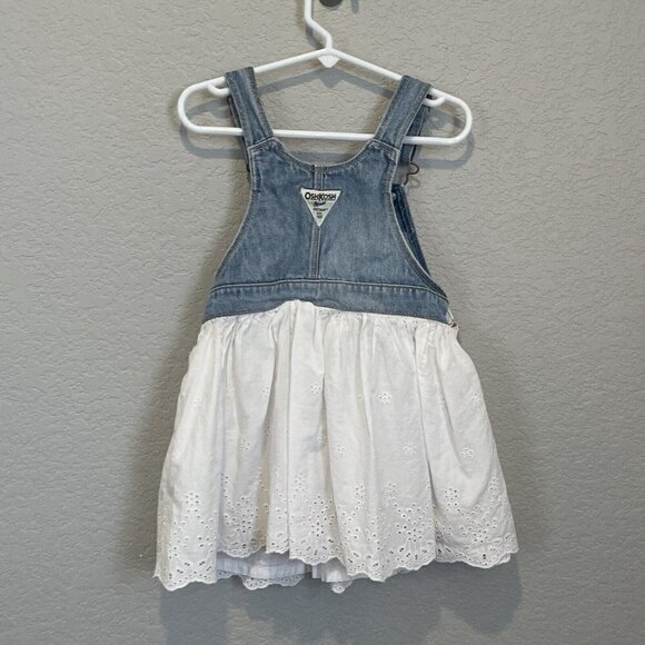 Oshkosh B'gosh Overall Dress Denim White skirt Size 5T eyelets pictures classic - Picture 4 of 7